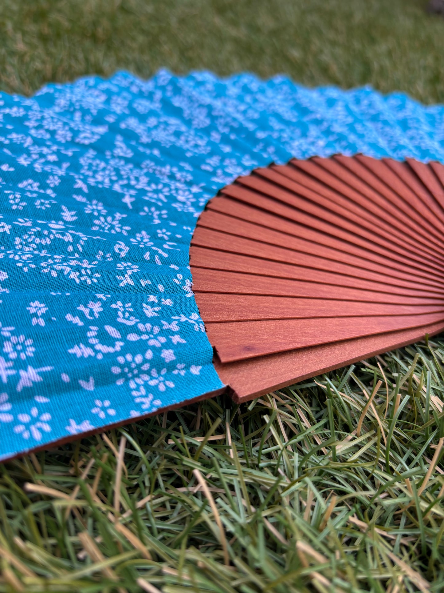 Abanico flores blancas sobre azul