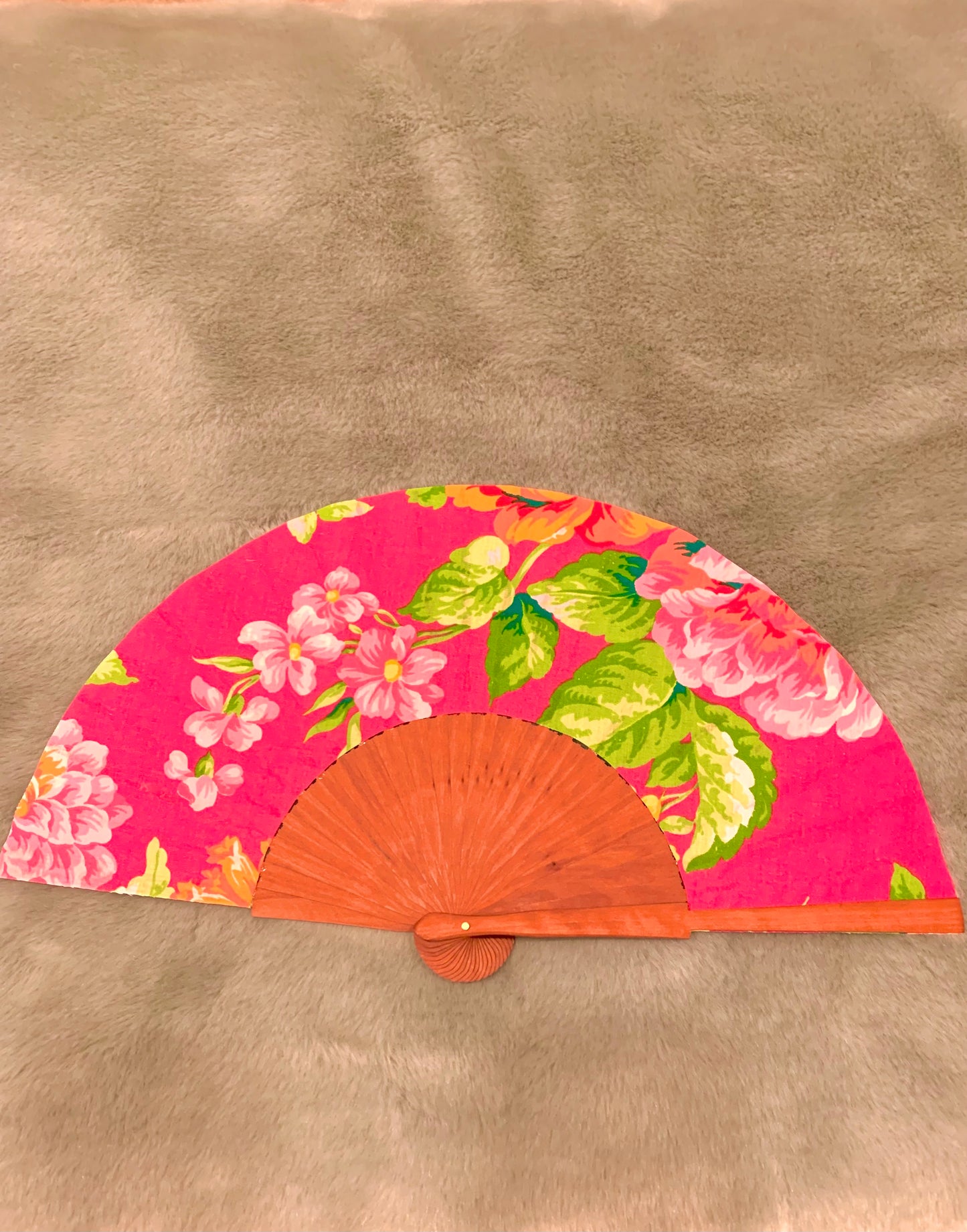 Abanico rosa flores flamenco