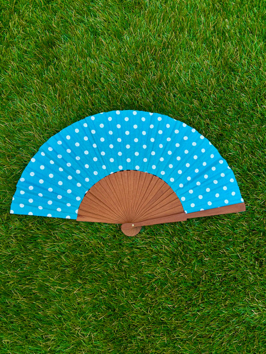 Abanico lunares blancos y azul