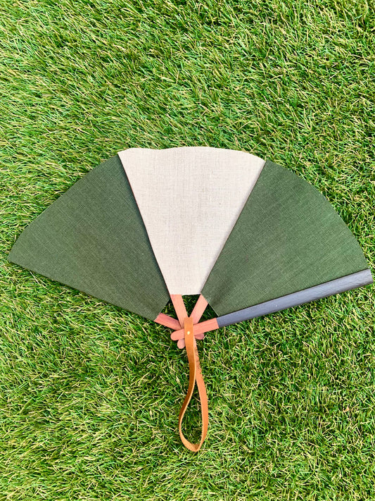 Abanico vela hombre verde y beige