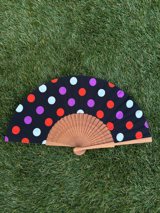 Abanico lunares rojo-blanco-morado