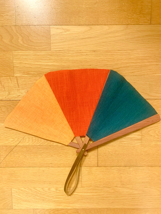 Abanico vela lino verde, caldera y naranja