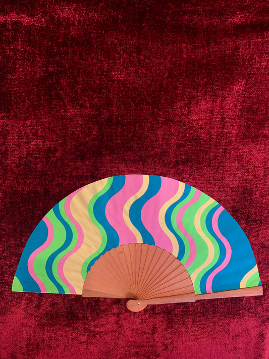 Abanico ondas rosa azul oro
