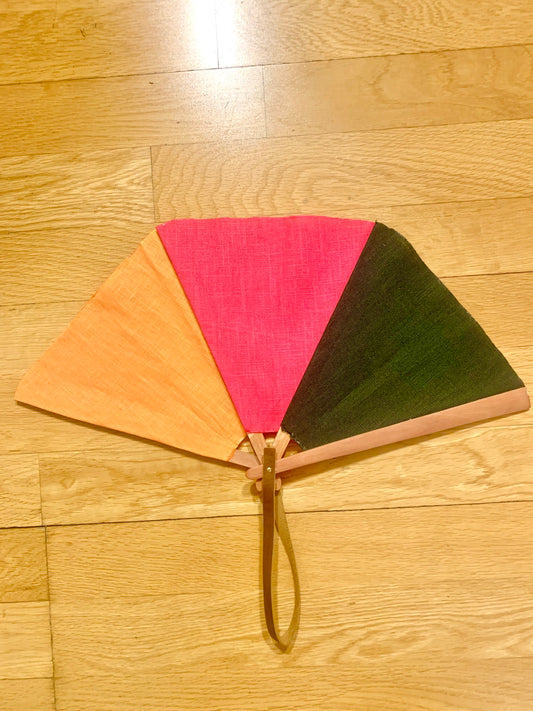 Abanico vela lino verde, rosa y naranja