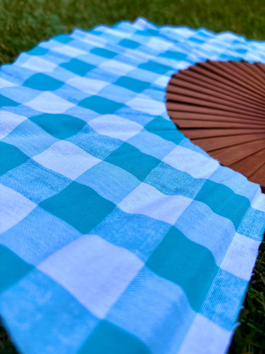 Abanico cuadros azul y blanco