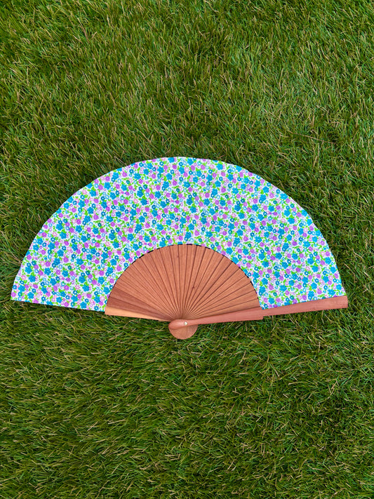 Abanico flores verdes y moradas