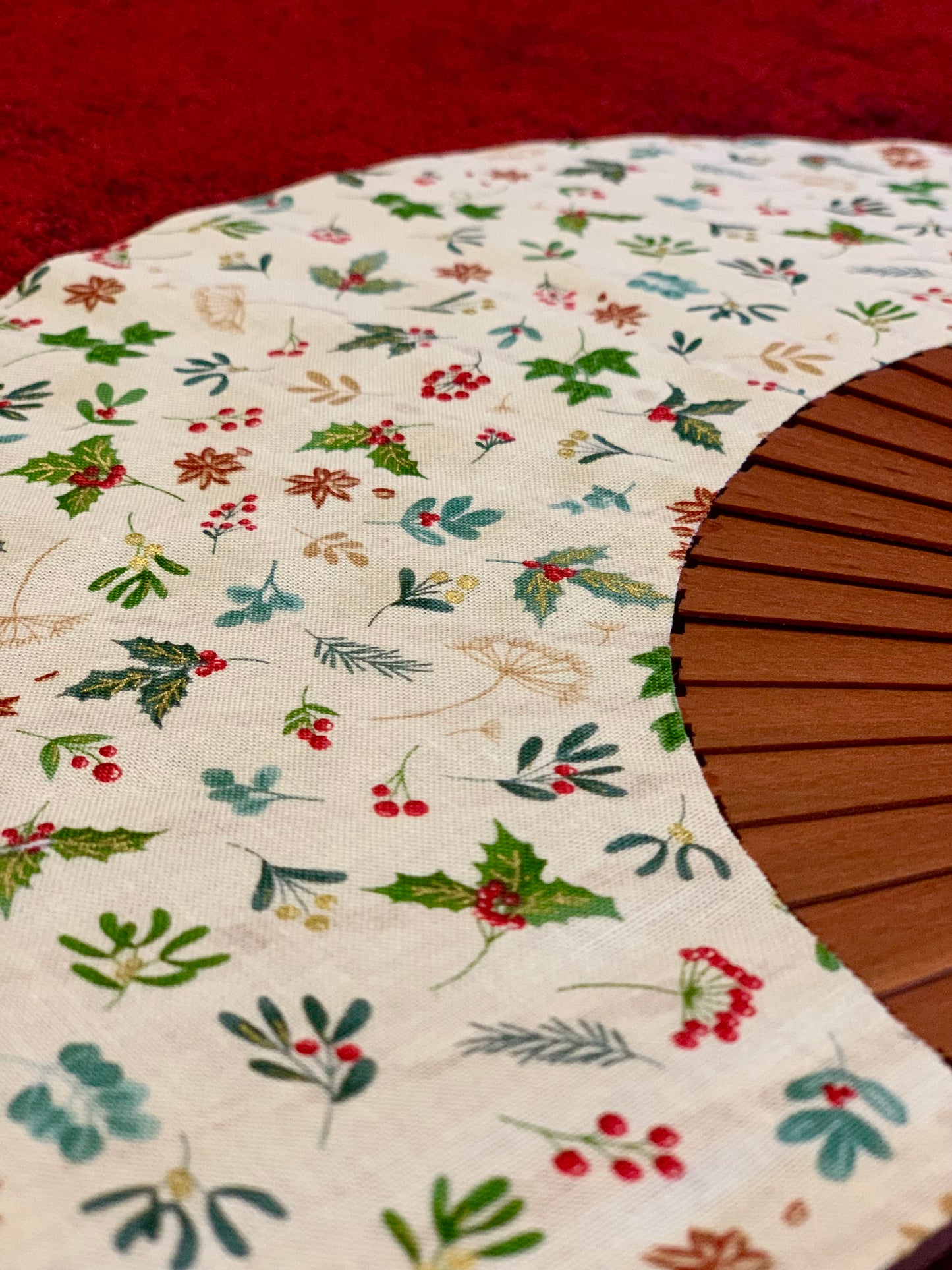 Abanico Navidad hojitas verde rojo