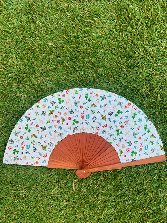 Abanico Navidad hojitas verde rojo